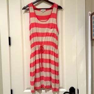 Sleeveless drawstring striped summer dress